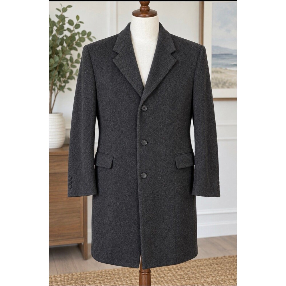 Vintage Pierre Cardin 100% Pure Wool Charcoal Gray 3-Button Long Coat Jacket